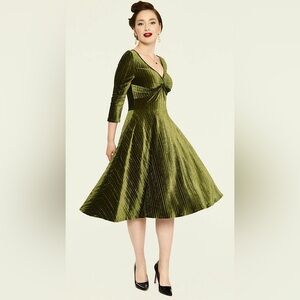 Voodoo Vixen Olive Green Velvet Dress